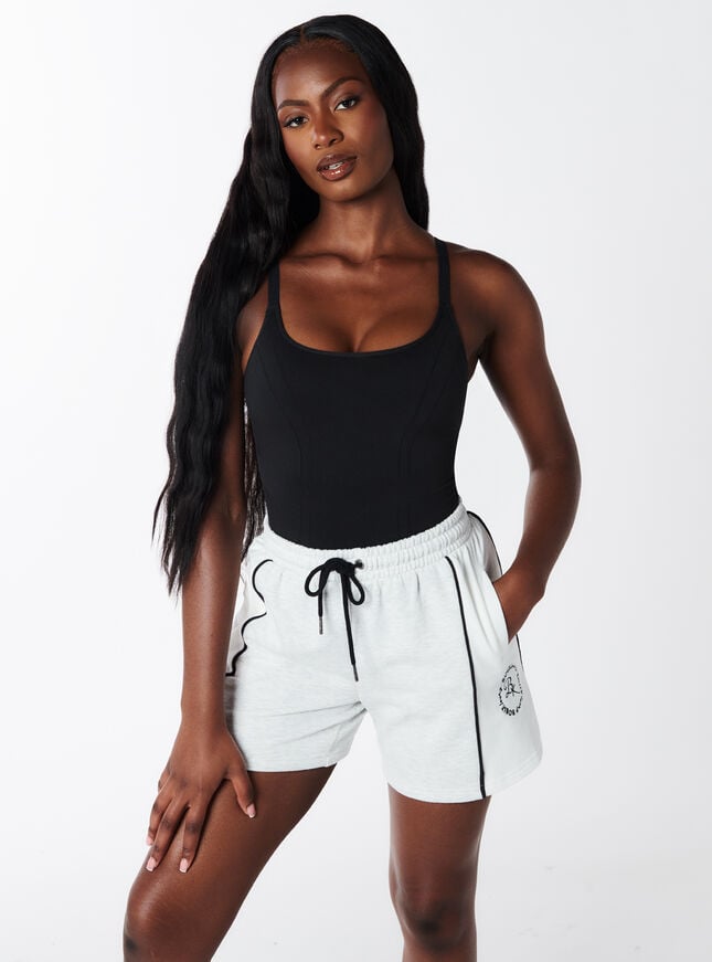 Boux Avenue Panelled Sweat Boyfriend Shorts - Grey Marl Mix