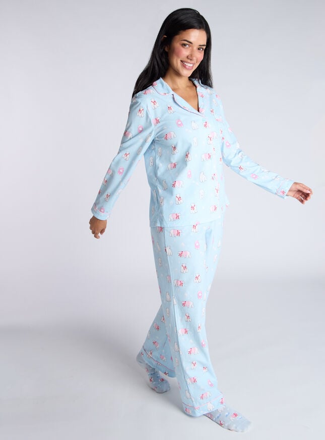 Boux Avenue Polar Bear Fleece Pyjamas In A Bag - Blue Mix
