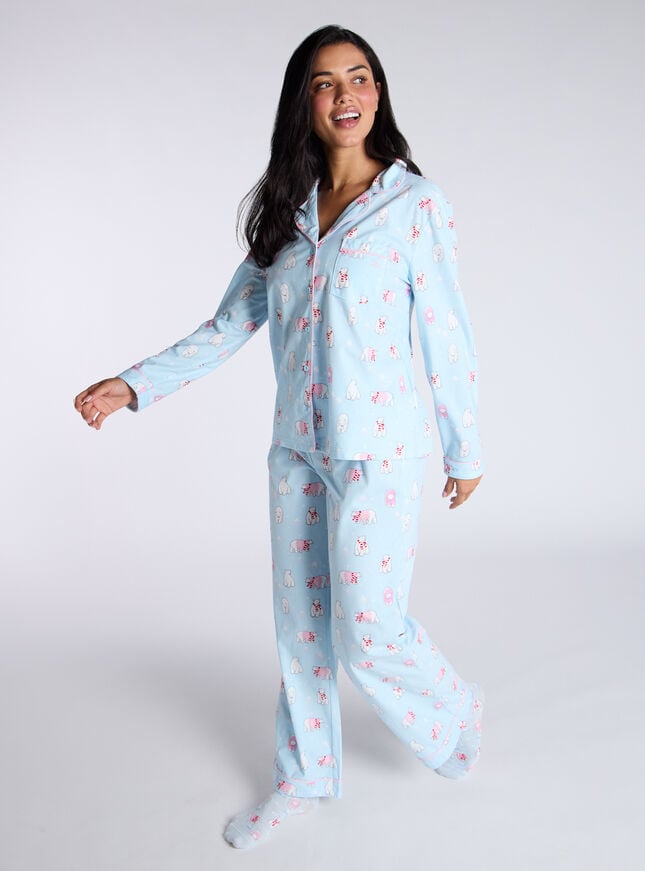 boux avenue Polar bear fleece pyjamas in a bag - Blue Mix