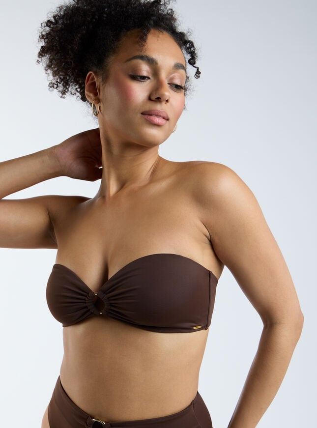 Boux Avenue Rhodes Stitch Bandeau Bikini Top - Chocolate