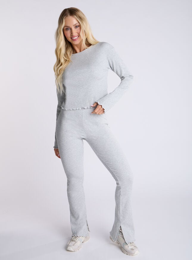 boux avenue Ribbed cotton flared trousers - Grey Marl Mix
