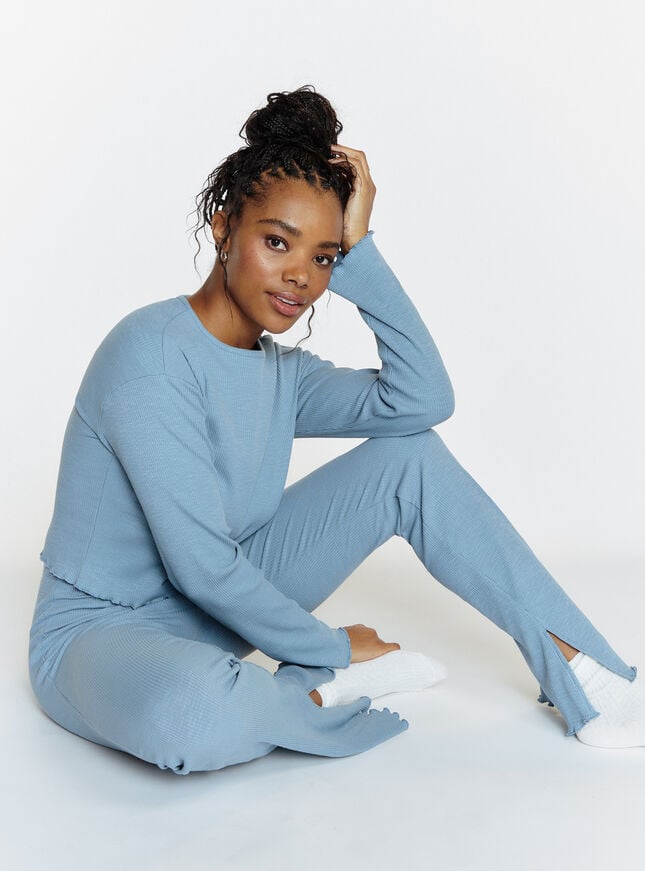 Boux Avenue Ribbed Cotton Flared Trousers - Steel Blue