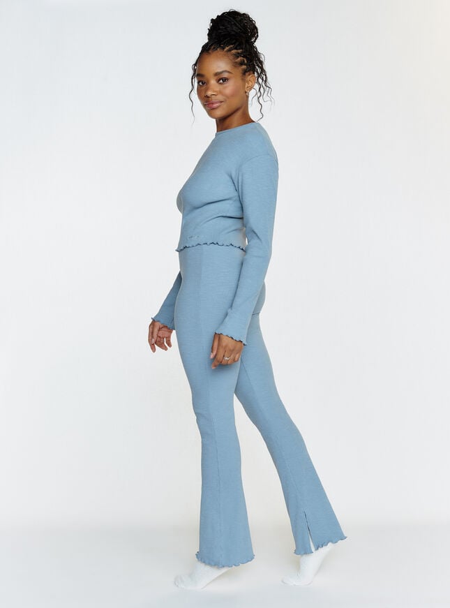 Boux Avenue Ribbed Cotton Flared Trousers - Steel Blue