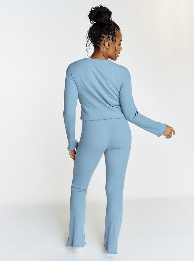 Boux Avenue Ribbed Cotton Long Sleeve Top - Steel Blue