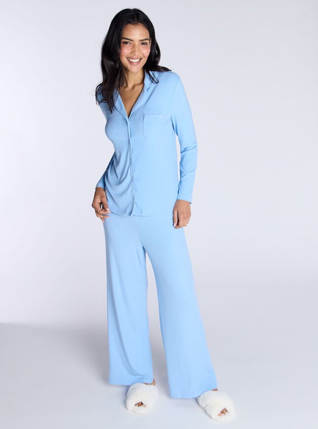 Boux Avenue Ribbed Modal Wide Leg Pyjama Trousers - Blue
