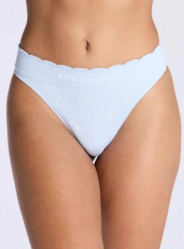 boux avenue Ribbed seamless bow embroidered thong - Dove