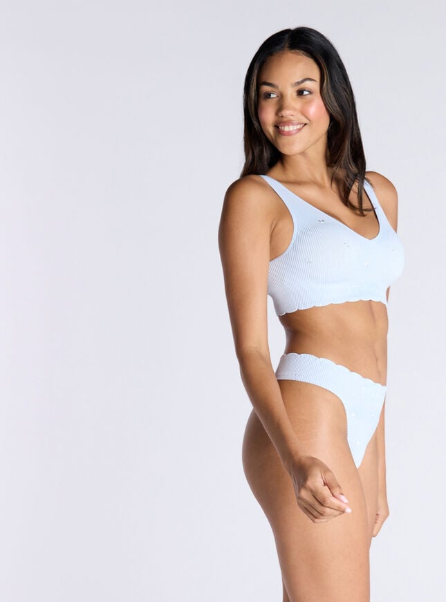 Boux Avenue Ribbed Seamless Bow Embroidered Thong - Dove