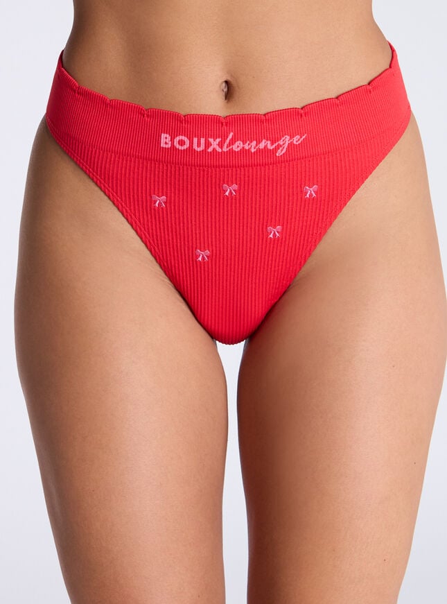 boux avenue Ribbed seamless bow embroidered thong - Strawberry