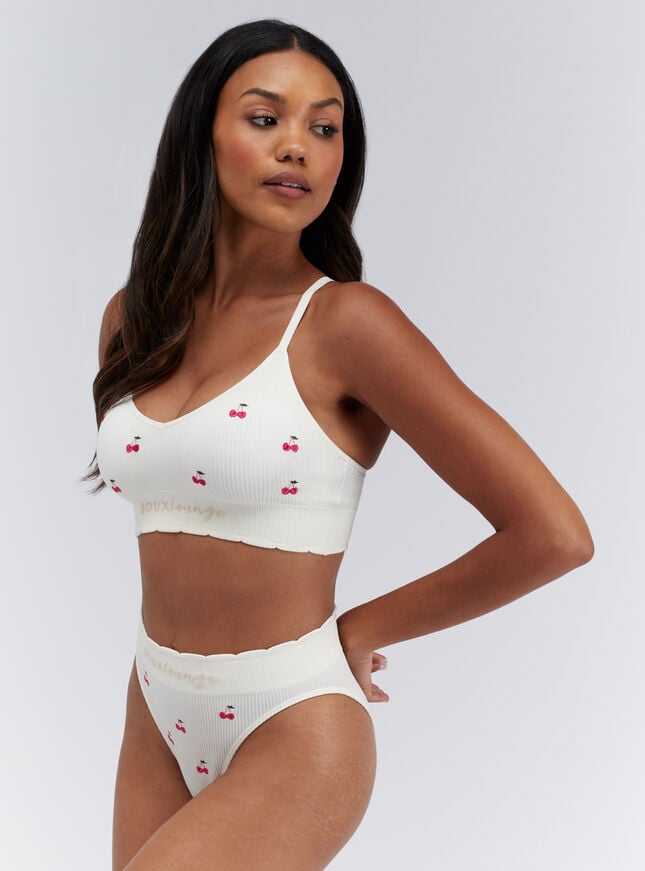 Boux Avenue Ribbed Seamless Cherry Embroidered Briefs - Ivory Mix