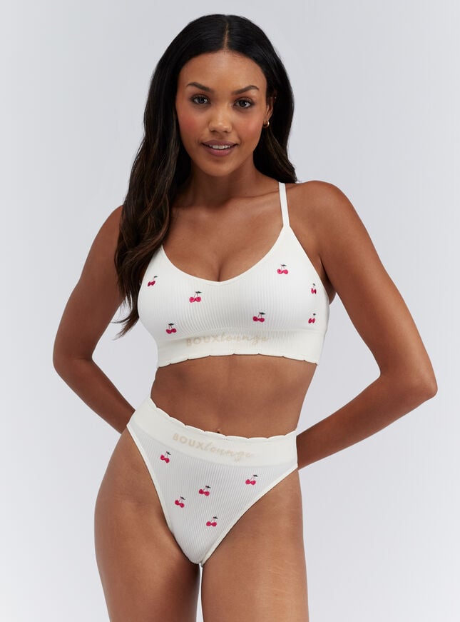 Boux Avenue Ribbed Seamless Cherry Embroidered Briefs - Ivory Mix