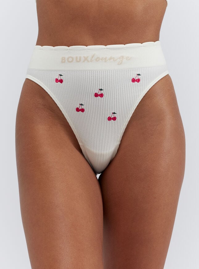 boux avenue Ribbed seamless cherry embroidered briefs - Ivory Mix