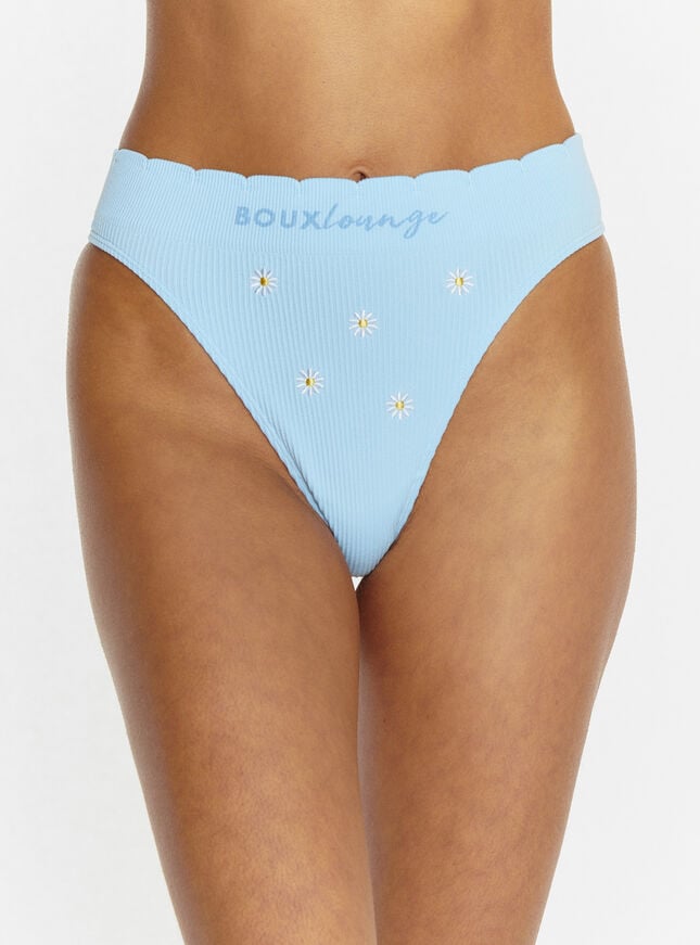boux avenue Ribbed seamless daisy embroidered thong - Blue Mix