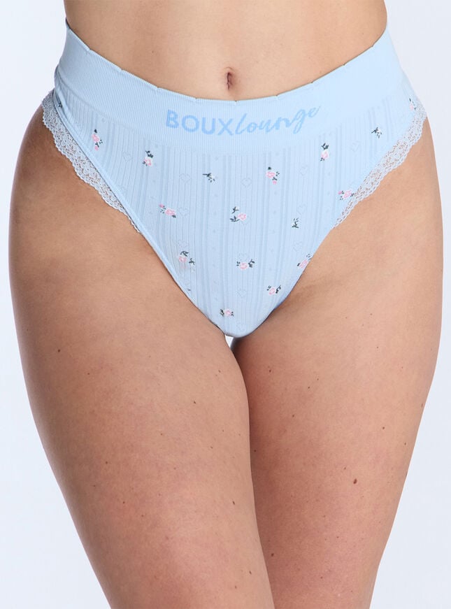 boux avenue Ribbed seamless ditsy floral pointelle thong - Blue Mix