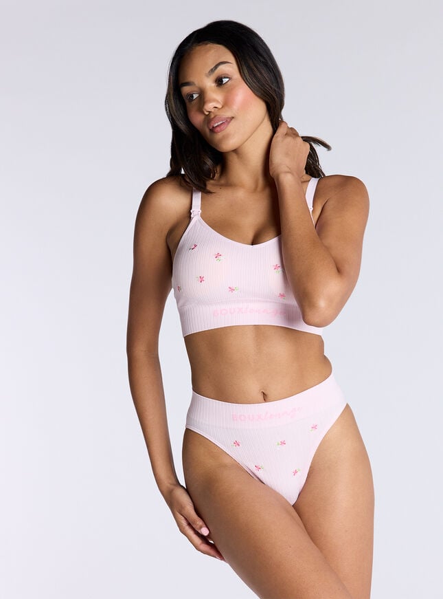 Boux Avenue Ribbed Seamless Floral Embroidered Briefs - Pink Mix