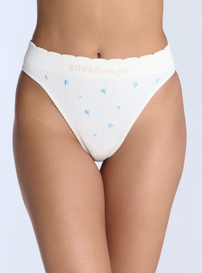 boux avenue Ribbed seamless floral embroidered thong - Ivory Mix