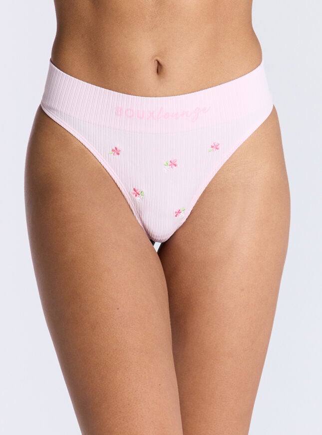 boux avenue Ribbed seamless floral embroidered thong - Pink Mix
