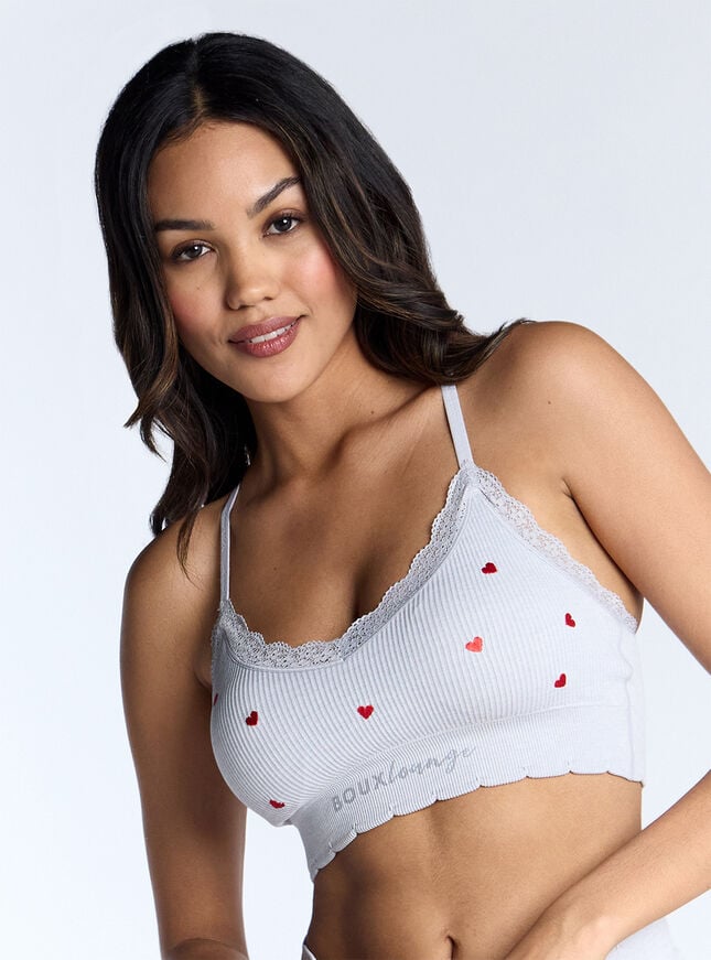 boux avenue Ribbed seamless heart embroidered bralette - Grey Marl Mix