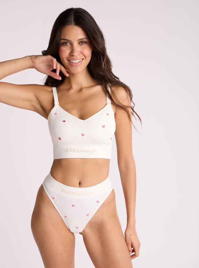 Boux Avenue Ribbed Seamless Heart Embroidered Briefs - Ivory Mix