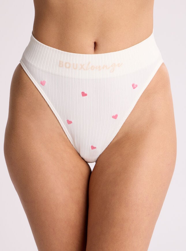 boux avenue Ribbed seamless heart embroidered briefs - Ivory Mix