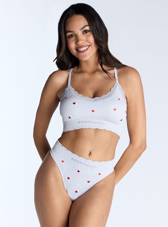 Boux Avenue Ribbed Seamless Heart Embroidered Thong - Grey Marl Mix