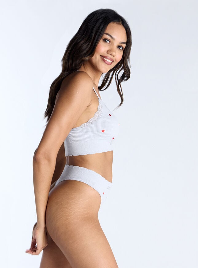 Boux Avenue Ribbed Seamless Heart Embroidered Thong - Grey Marl Mix