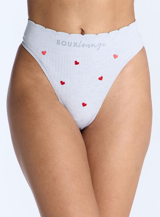 boux avenue Ribbed seamless heart embroidered thong - Grey Marl Mix