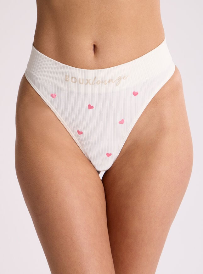 boux avenue Ribbed seamless heart embroidered thong - Ivory Mix