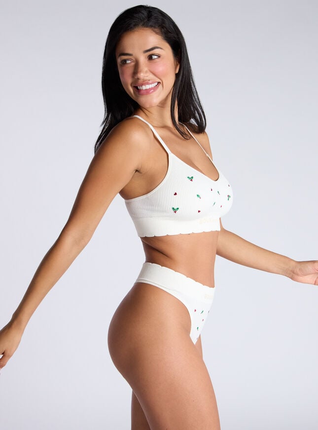 Boux Avenue Ribbed Seamless Holly Embroidered Bralette - Ivory Mix