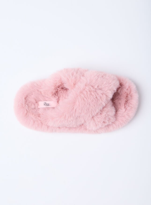 Boux Avenue Ridge Sole Cross Band Slider Slippers - Dusky Pink