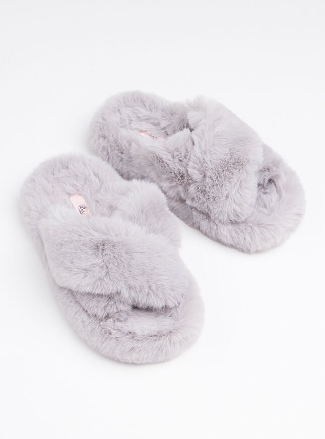 Boux Avenue Ridge Sole Cross Band Slider Slippers - Grey