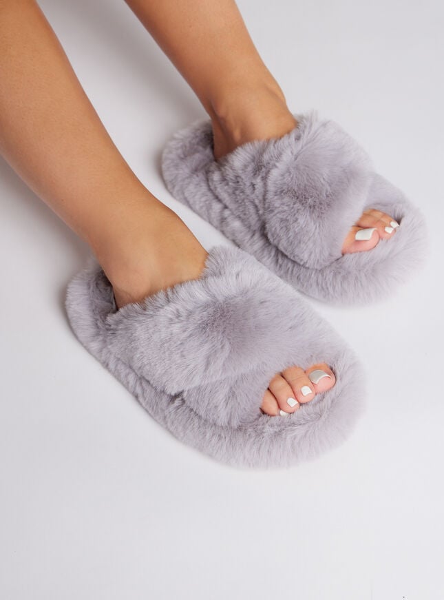 boux avenue Ridge sole cross band slider slippers - Grey