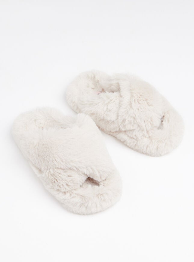Boux Avenue Ridge Sole Cross Band Slider Slippers - Oatmeal