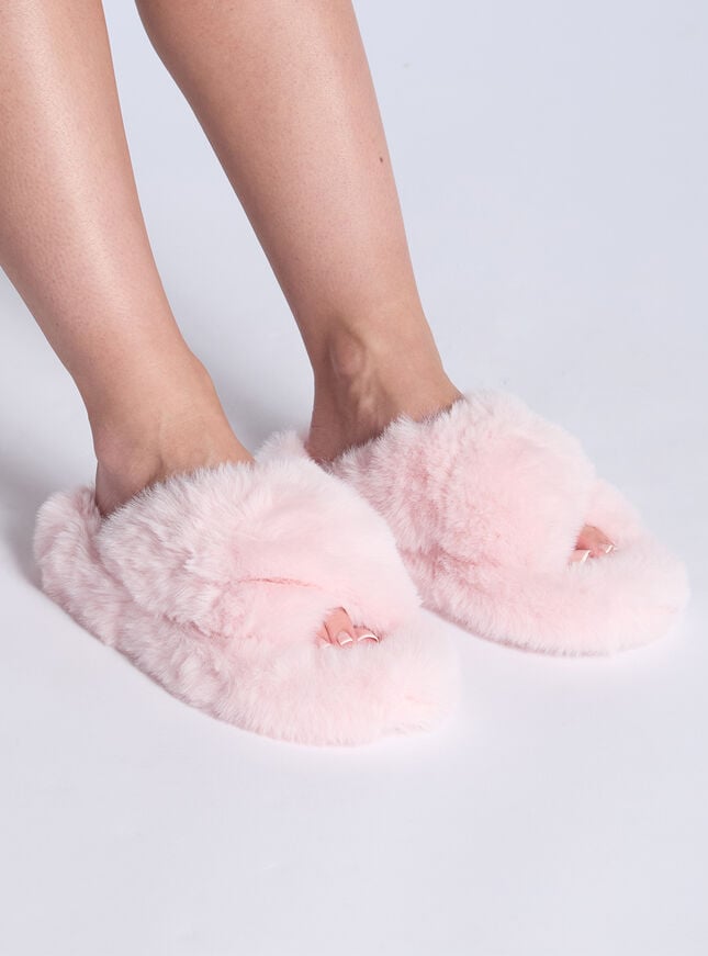 boux avenue Ridge sole cross band slider slippers - Powder Pink