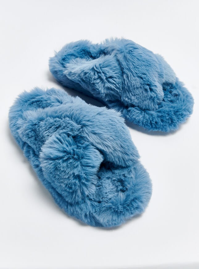 Boux Avenue Ridge Sole Cross Band Slider Slippers - Steel Blue
