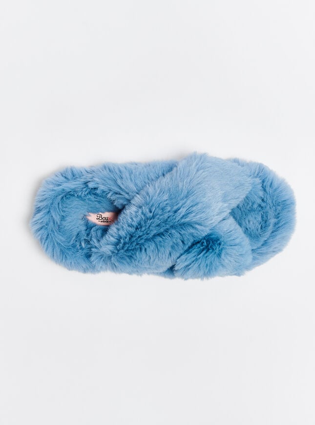 Boux Avenue Ridge Sole Cross Band Slider Slippers - Steel Blue