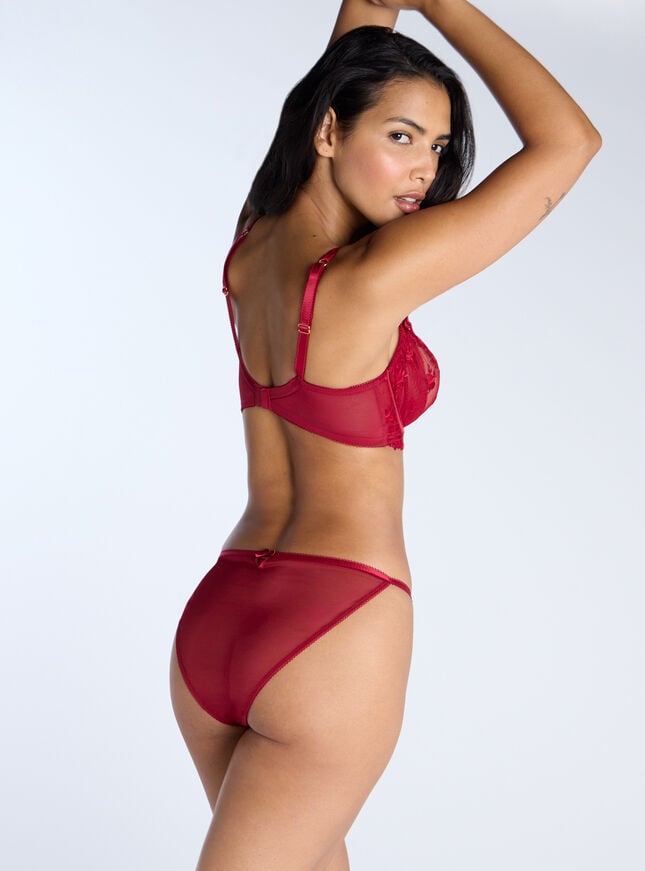 Boux Avenue Romanza Sheer Embroidered Balconette Bra - Dark Red