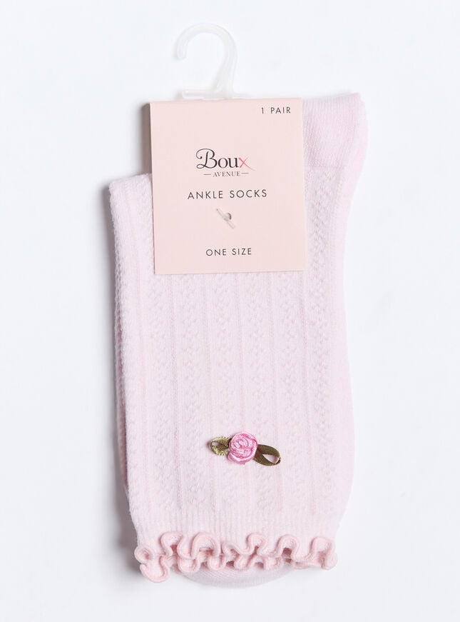 Boux Avenue Rosebud Cotton Pointelle Ankle Socks - Pink