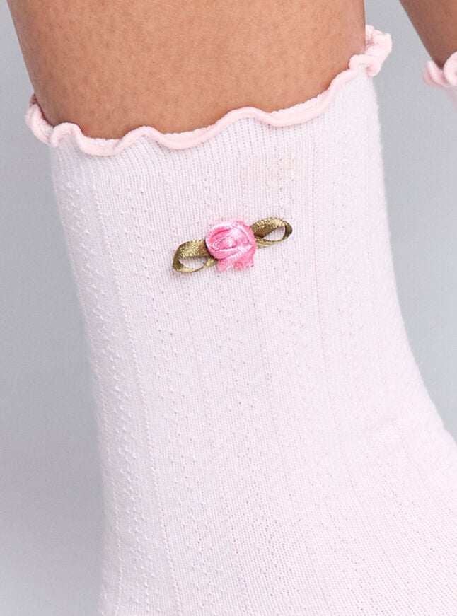 Boux Avenue Rosebud Cotton Pointelle Ankle Socks - Pink