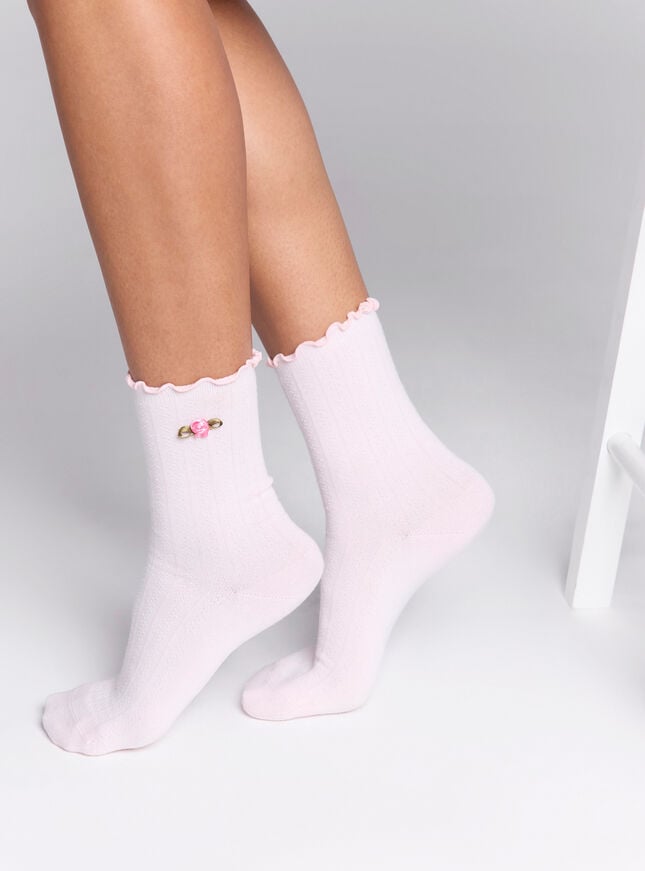 boux avenue Rosebud cotton pointelle ankle socks - Pink