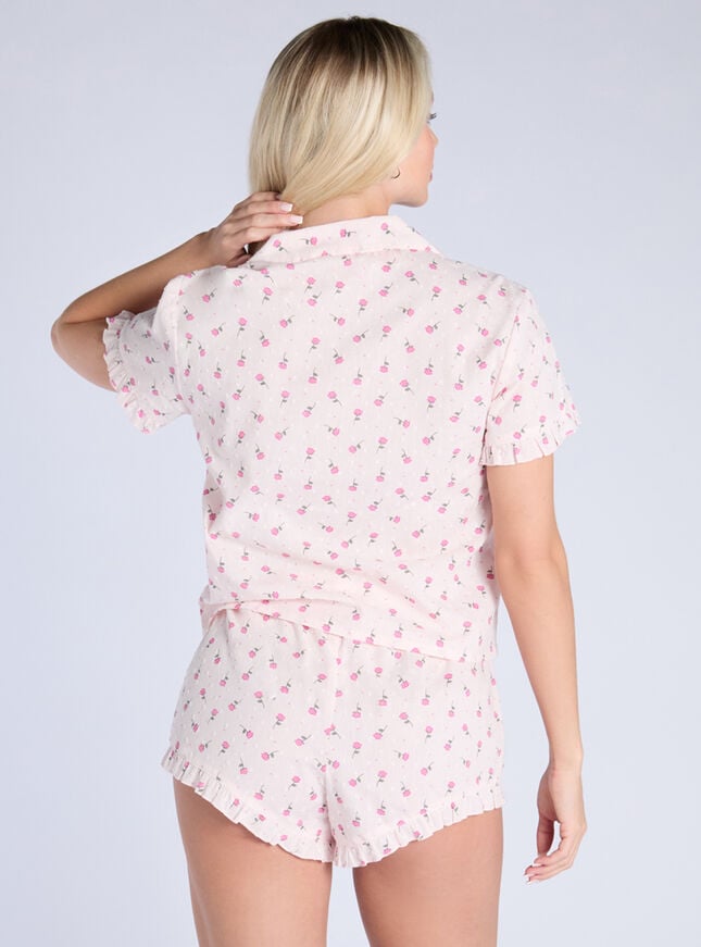 Boux Avenue Rosebud Frill Cotton Short Pyjama Set - Pink Mix