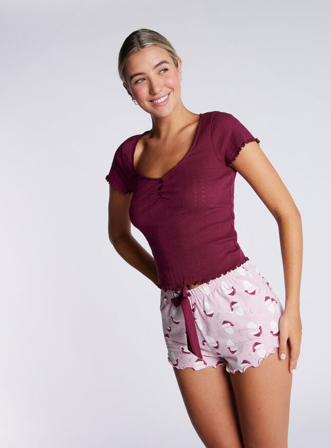 boux avenue Santa pointelle cotton short pyjama set - Claret