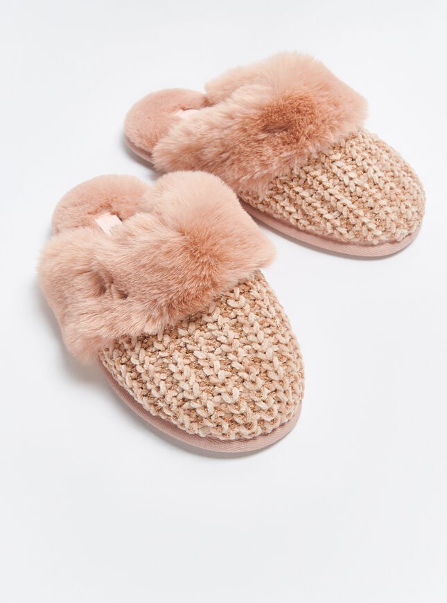 Boux Avenue Sparkle Chenille Knit Mule Slippers - Pink
