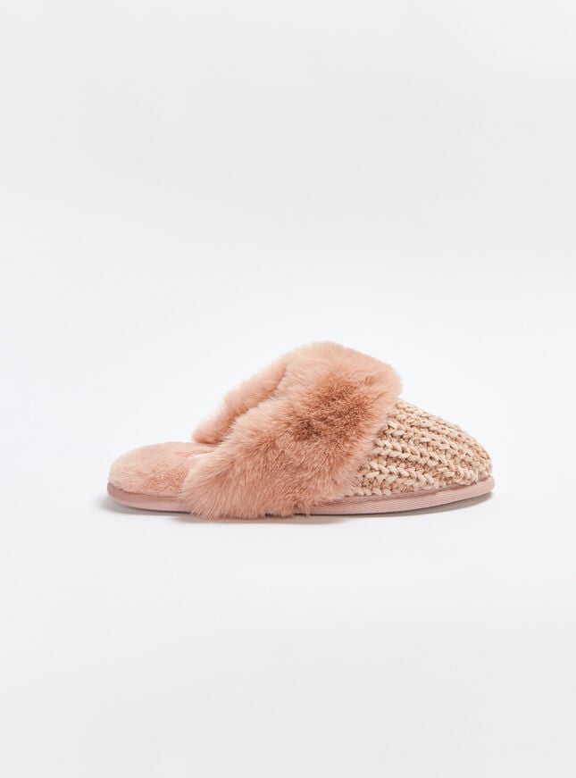 Boux Avenue Sparkle Chenille Knit Mule Slippers - Pink