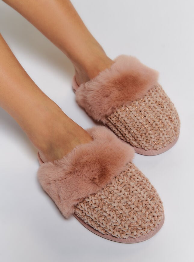 boux avenue Sparkle chenille knit mule slippers - Pink