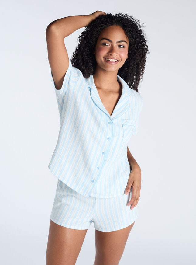boux avenue Stripe cotton short pyjamas in a bag - Blue Mix