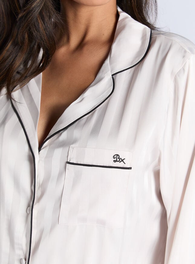 Boux Avenue Stripe Jacquard Satin Pyjama Set - Oyster