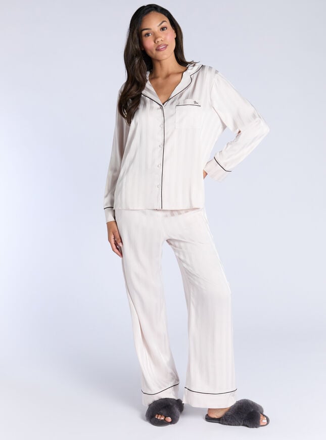 Boux Avenue Stripe Jacquard Satin Pyjama Set - Oyster