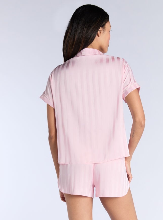 Boux Avenue Stripe Jacquard Satin Short Pyjama Set - Light Pink