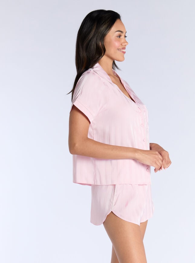 Boux Avenue Stripe Jacquard Satin Short Pyjama Set - Light Pink