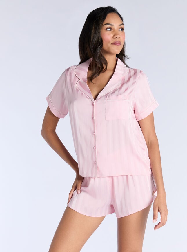 boux avenue Stripe jacquard satin short pyjama set - Light Pink